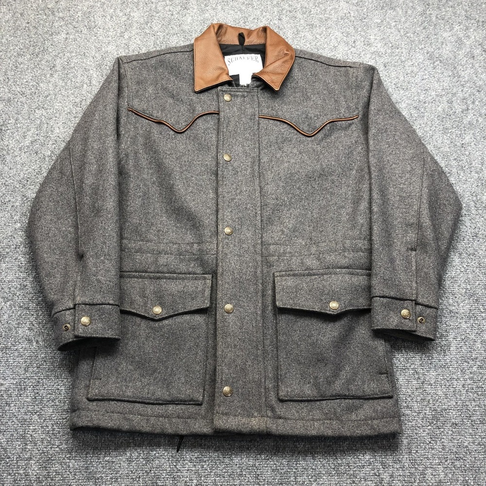 Schaefer Outfitter Coat Mens Small Gray Wool Western Full Zip Lined USA